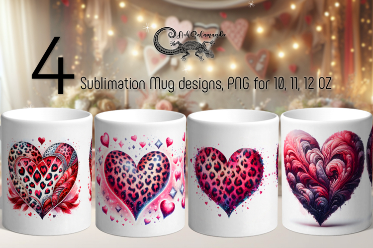 Love Hearts | 4 Valentine Sublimation Mug designs 2 PL