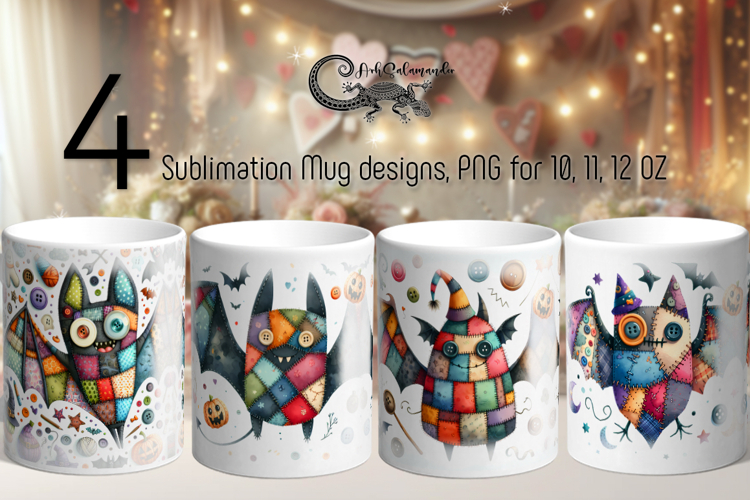 Halloween patchwork | 4 spooky Sublimation Mug designs PLUS