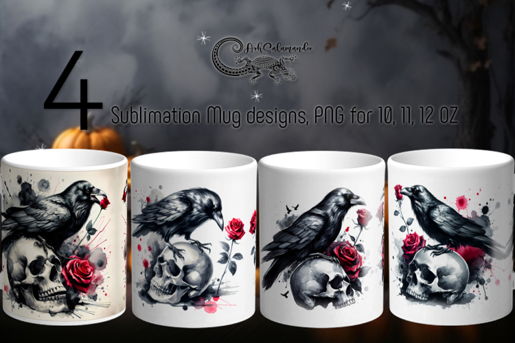 Gothic Halloween | 4 skulls Sublimation Mug designs PLUS