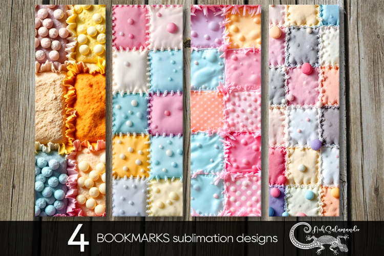 Candy patchwork | 4 vintage bookmarks sublimation designs