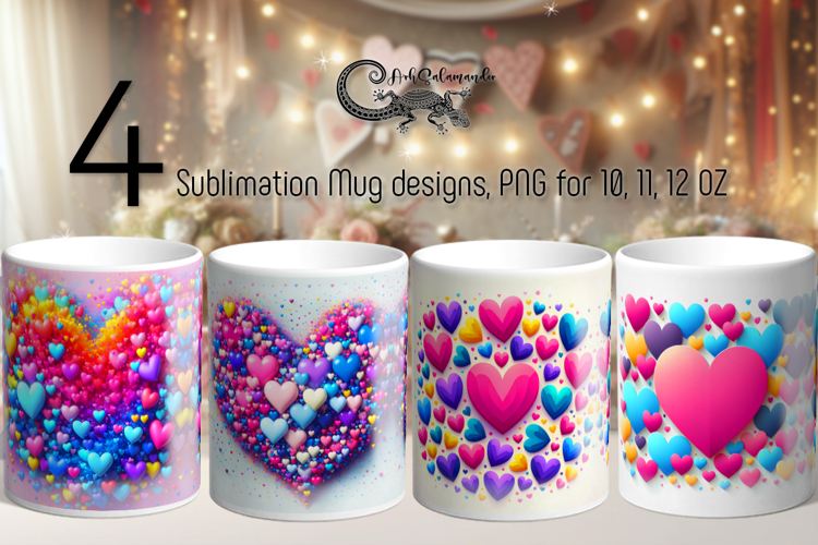 Love Hearts | 4 Valentine Sublimation Mug designs PL