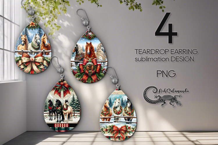 Country Xmas | 4 Horse Teardrop earring sublimation designs