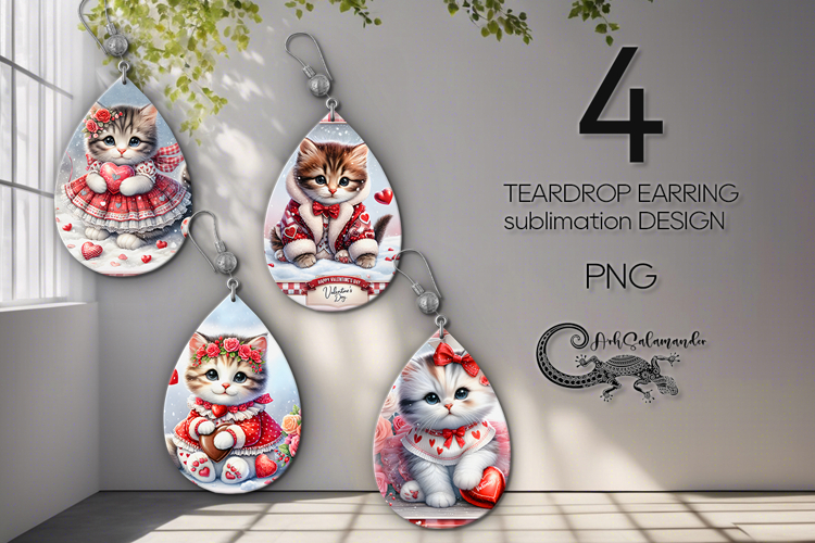 Valentine cat | 4 love teardrop earring designs PL