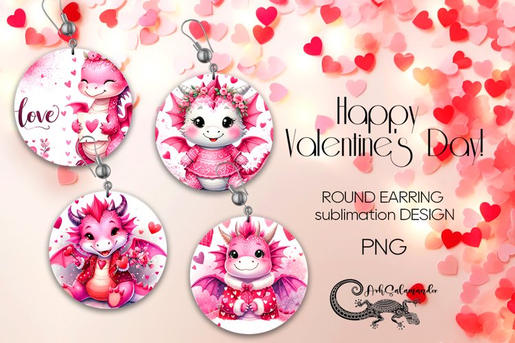 Valentine dragon | Sublimation round earring design PLUS