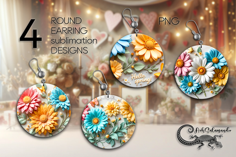 3D flowers | 4 Round earring Sublimation designs P