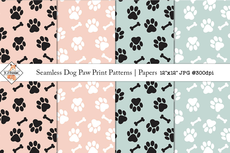 Seamless Dog Paw Print Patterns | Digital Papers