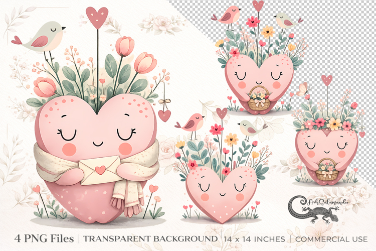 Cute Scandi Heart Clipart Bundle | 4 PNG sublimation designs