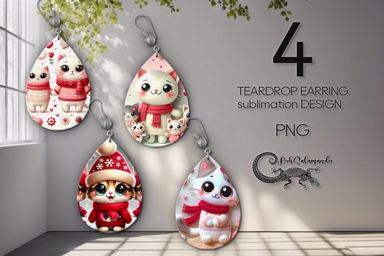Valentine cat | love sublimation teardrop earring PL