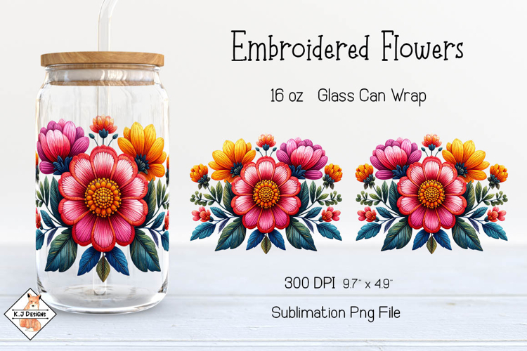 Beer Can Glass Embroidered Flowers Sublimation Wrap