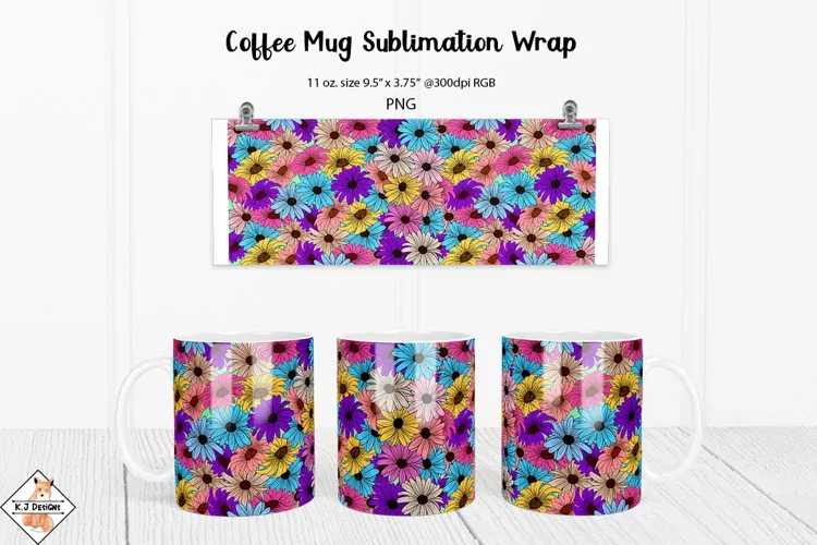 Coffee Mug Sublimation Wrap | Daisy Flowers