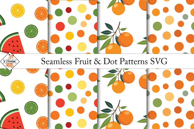 Seamless Fruit & Dot Patterns SVG