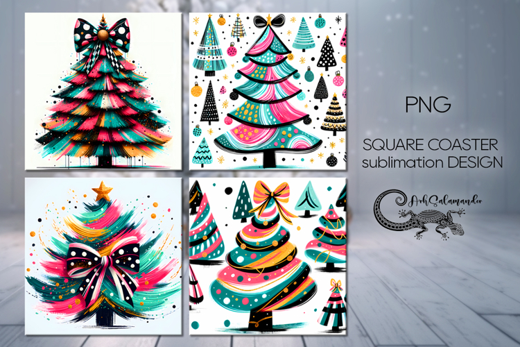 Modern Christmas tree | square coaster sublimation design