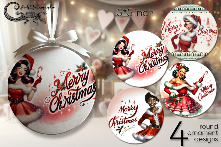 Christmas Pin up Girl | retro round ornaments sublimation PL
