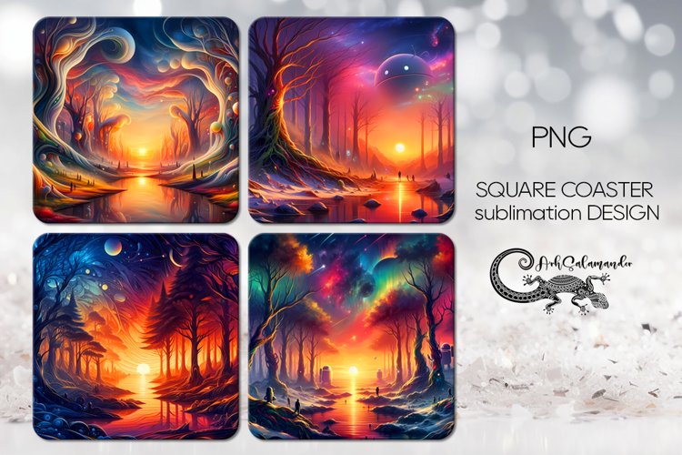 Fantasy landscape | 4 square coaster sublimation designs