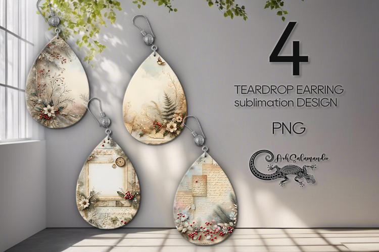 Vintage Christmas 2 | 4 xmas Teardrop earring Sublimation PL
