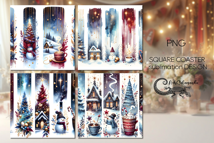 Christmas brushstroke | xmas square coaster sublimation