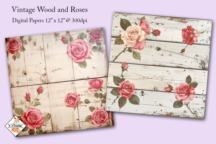 Vintage Wood   Roses Digital papers