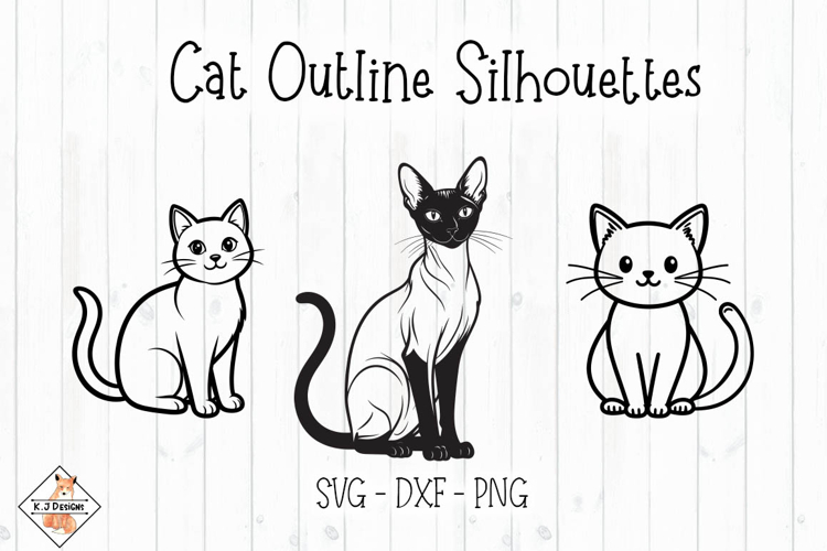 Cat Outline Silhouettes SVG DXF PNG