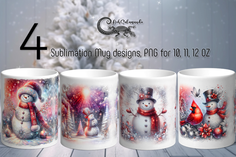 Cute Christmas Snowman | 4 retro Sublimation Mug designs