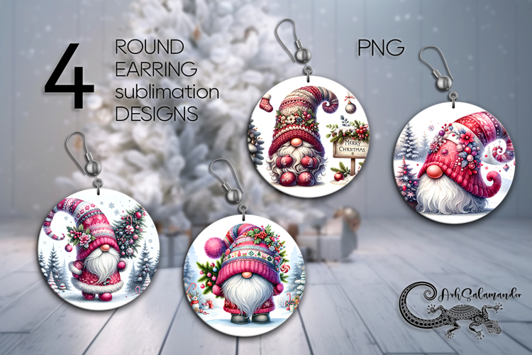 Christmas gnome | xmas Round earrings sublimation design P