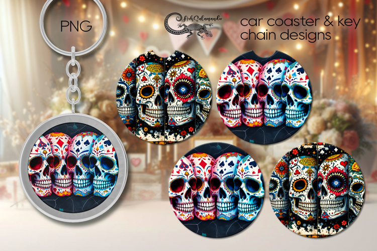 Sugar Skulls | Halloween Car coaster & key chain designs PL