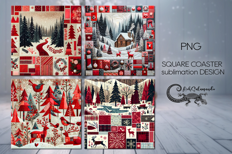 Xmas patchwork landscape | 4 square coaster sublimation