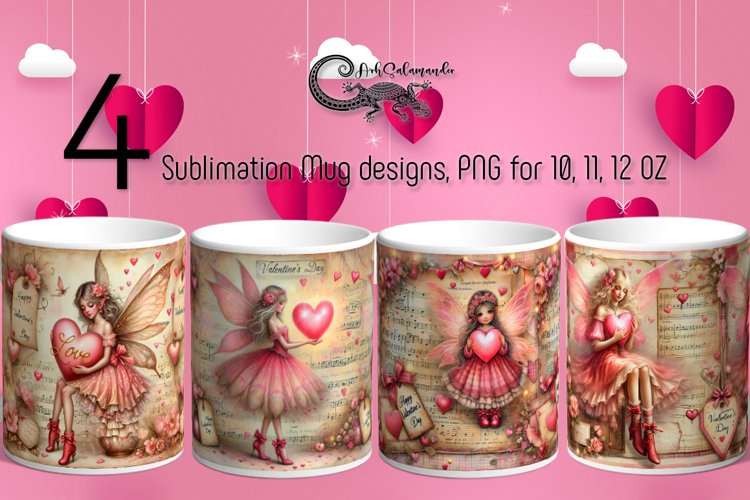 Valentine fairy | 4 love mug sublimation designs PL example image 1