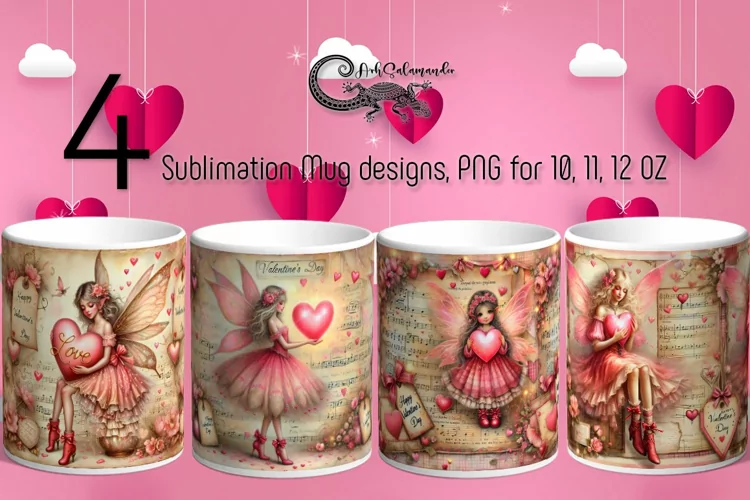 Valentine fairy | 4 love mug sublimation designs PL