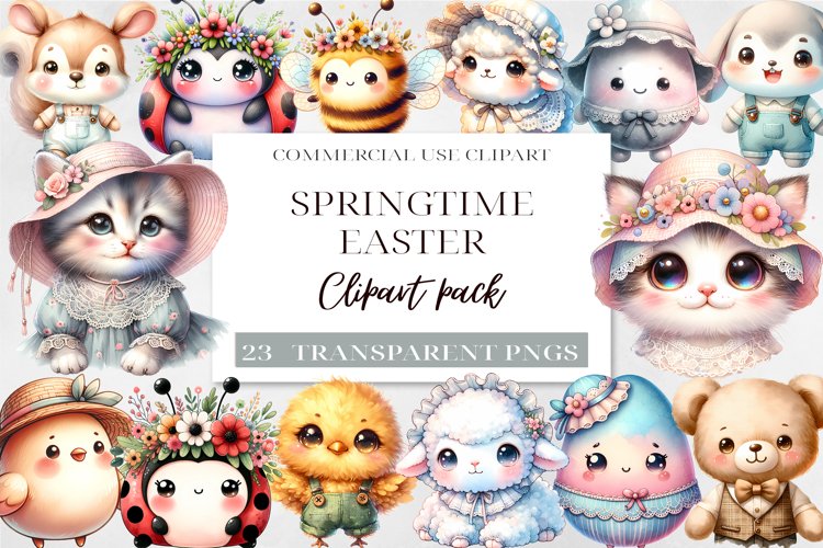 Cute Springtime Easter Clipart BUNDLE PNG.