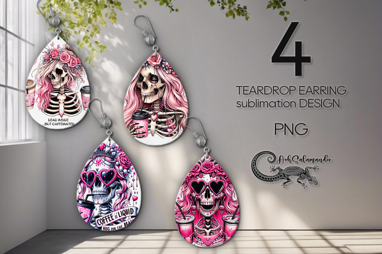 Skull and coffee | Halloween Teardrop earring sublimation P