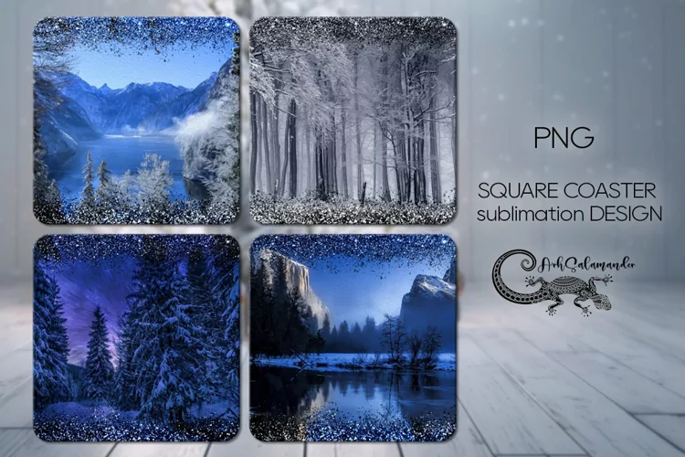 Christmas landscape | 4 square coaster sublimation designs P