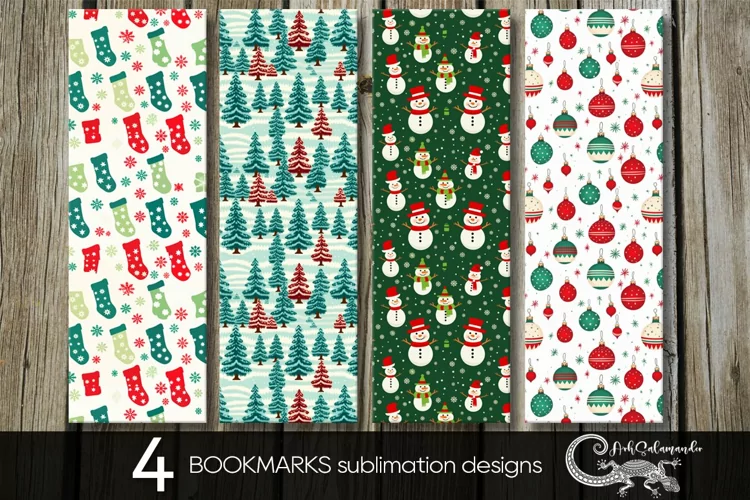 Christmas pattern | Xmas bookmarks sublimation design PLUS