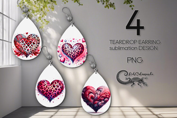 Love Heart | 4 love teardrop earring Sublimation designs