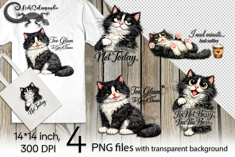 Funny glam cat | 4 cute PNG Sublimation designs