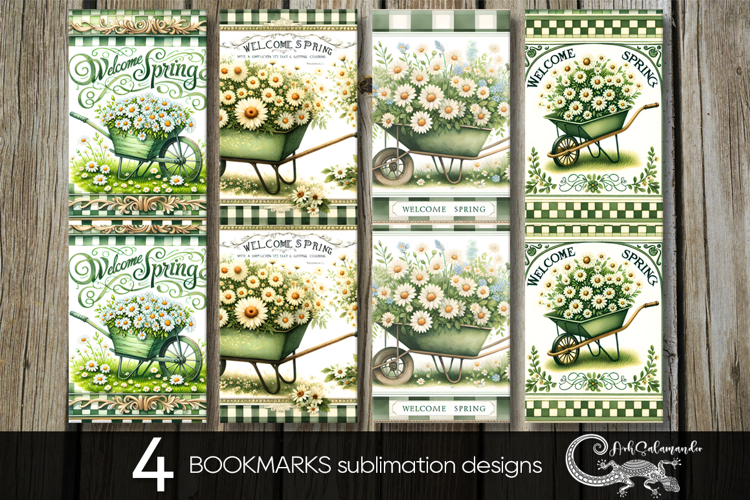 Vintage spring | 4 flowers bookmarks sublimation designs PL