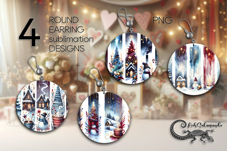 Christmas brushstroke | 4 Round earring Sublimation designs