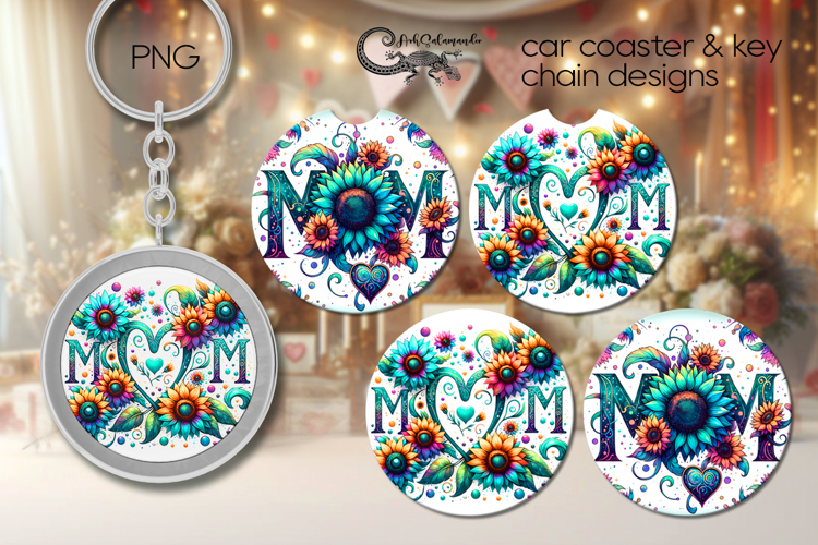 Moms flowers | Car coaster & key chain sublimation design P