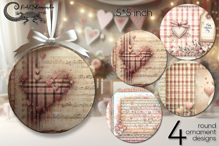 Valentine music | 4 vintage round ornaments designs