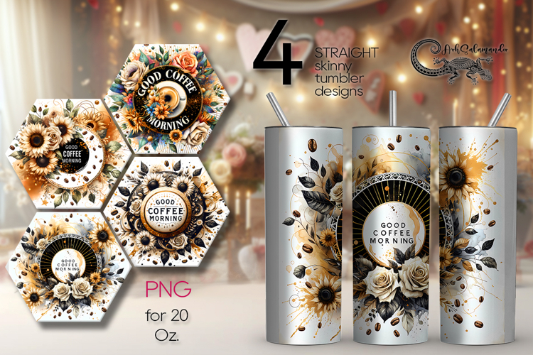 Coffee & flowers | 4 Sublimation Tumbler Designs, PNG