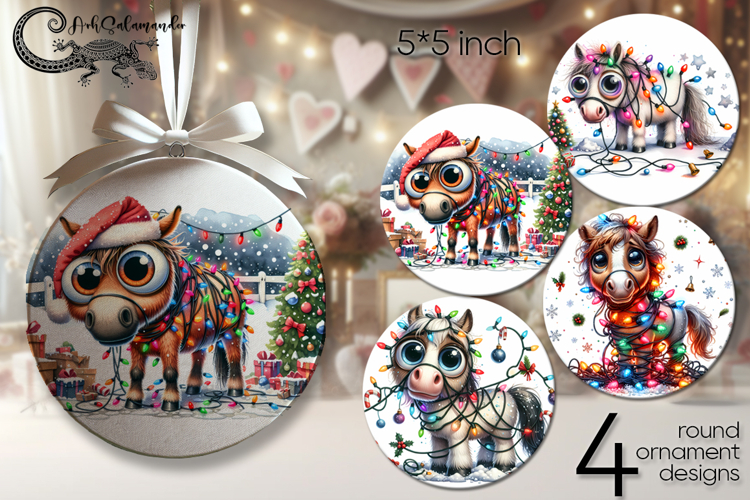 Christmas horse | 4 funny Xmas round ornaments designs
