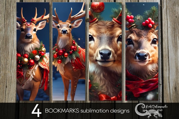 Christmas deer | Xmas bookmarks sublimation design PLUS