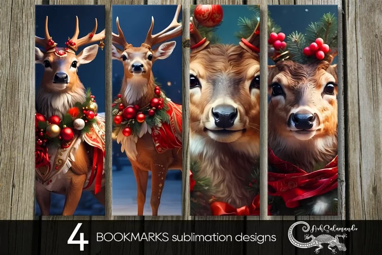 Christmas deer | Xmas bookmarks sublimation design PLUS