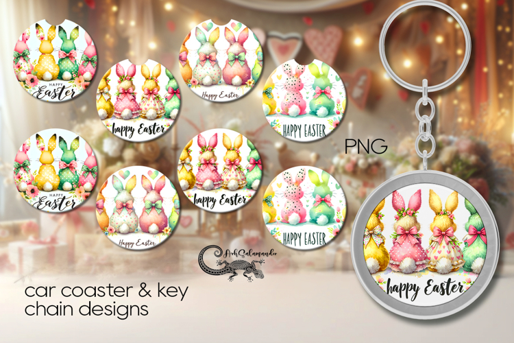 Easter Rabbit | 4 Car coaster & 4 key chain spring designs