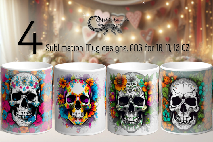 Skulls and flowers | Halloween Sublimation Mug design PL