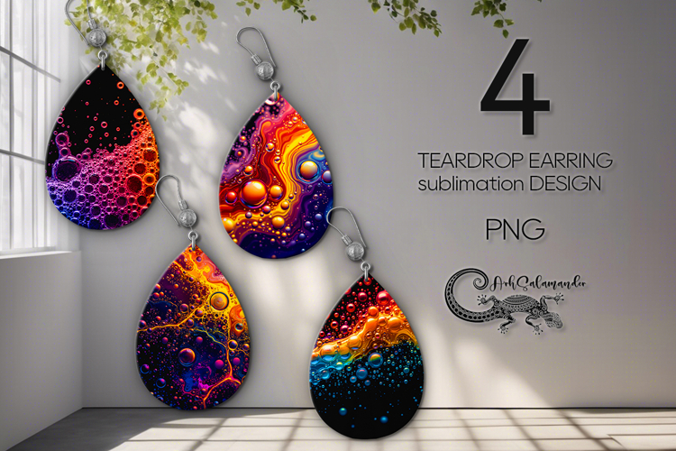 Abstract multicolor | 4 Teardrop earring sublimation designs