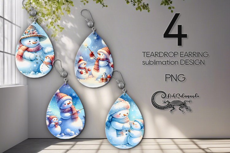 Xmas Snowman | 4 christmas Teardrop earring sublimation PL