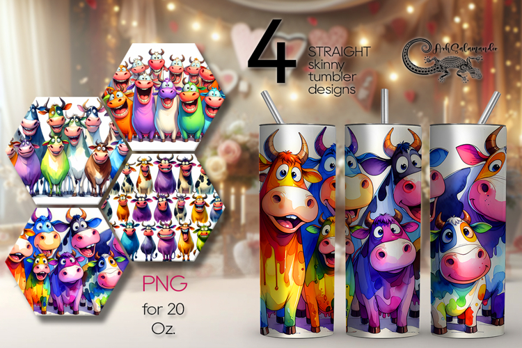 Funny animals | 4 skinny tumbler Sublimation designs, PNG