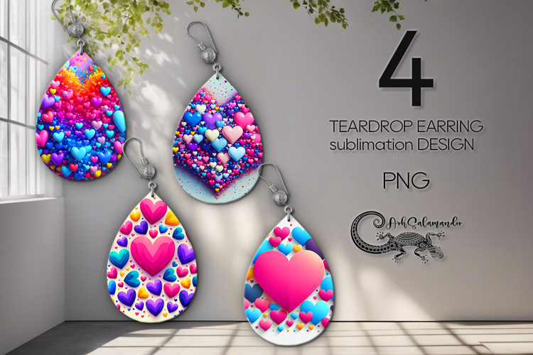 Love Hearts | 4 love teardrop earring Sublimation designs