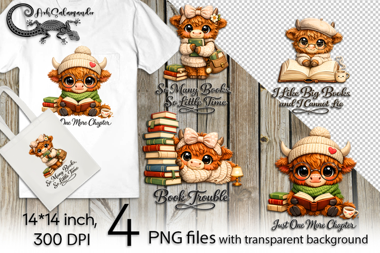 Book highland cow | 4 positive PNG designs