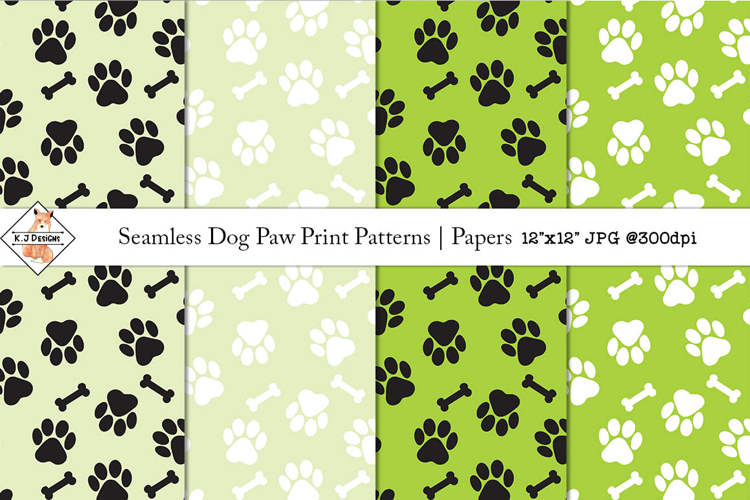 Seamless Dog Paw Print Patterns | Digital Papers